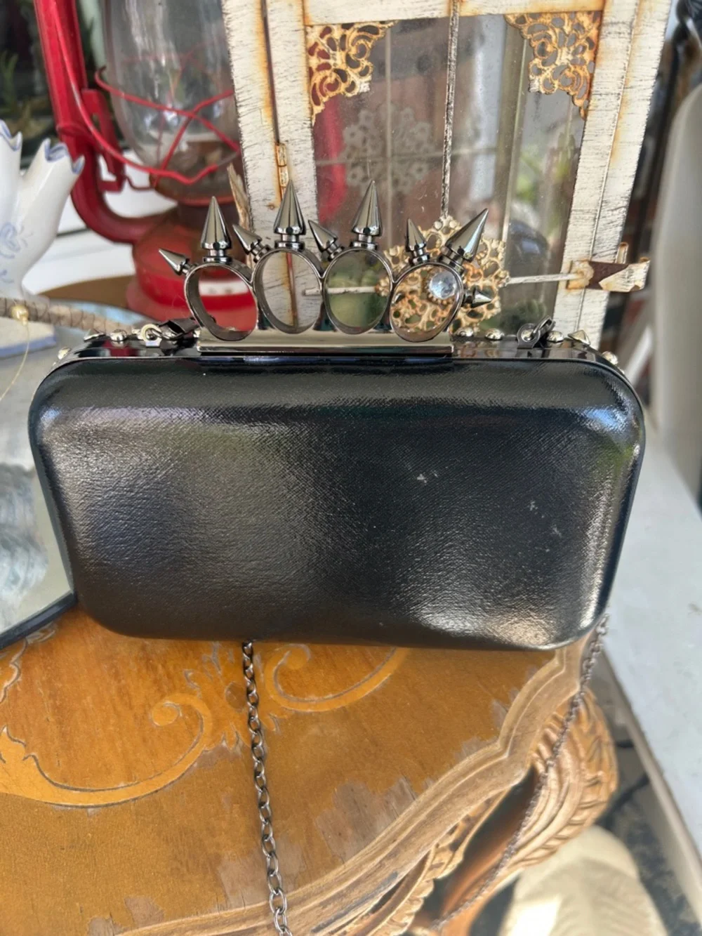 Black Studded Spike Knuckle Ring Bag